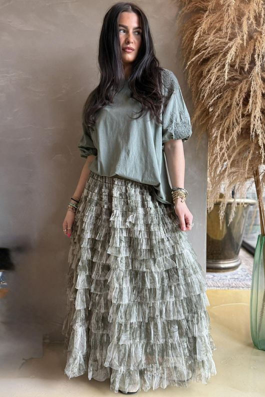 Atik Bubble Sleeve Top Khaki /8=